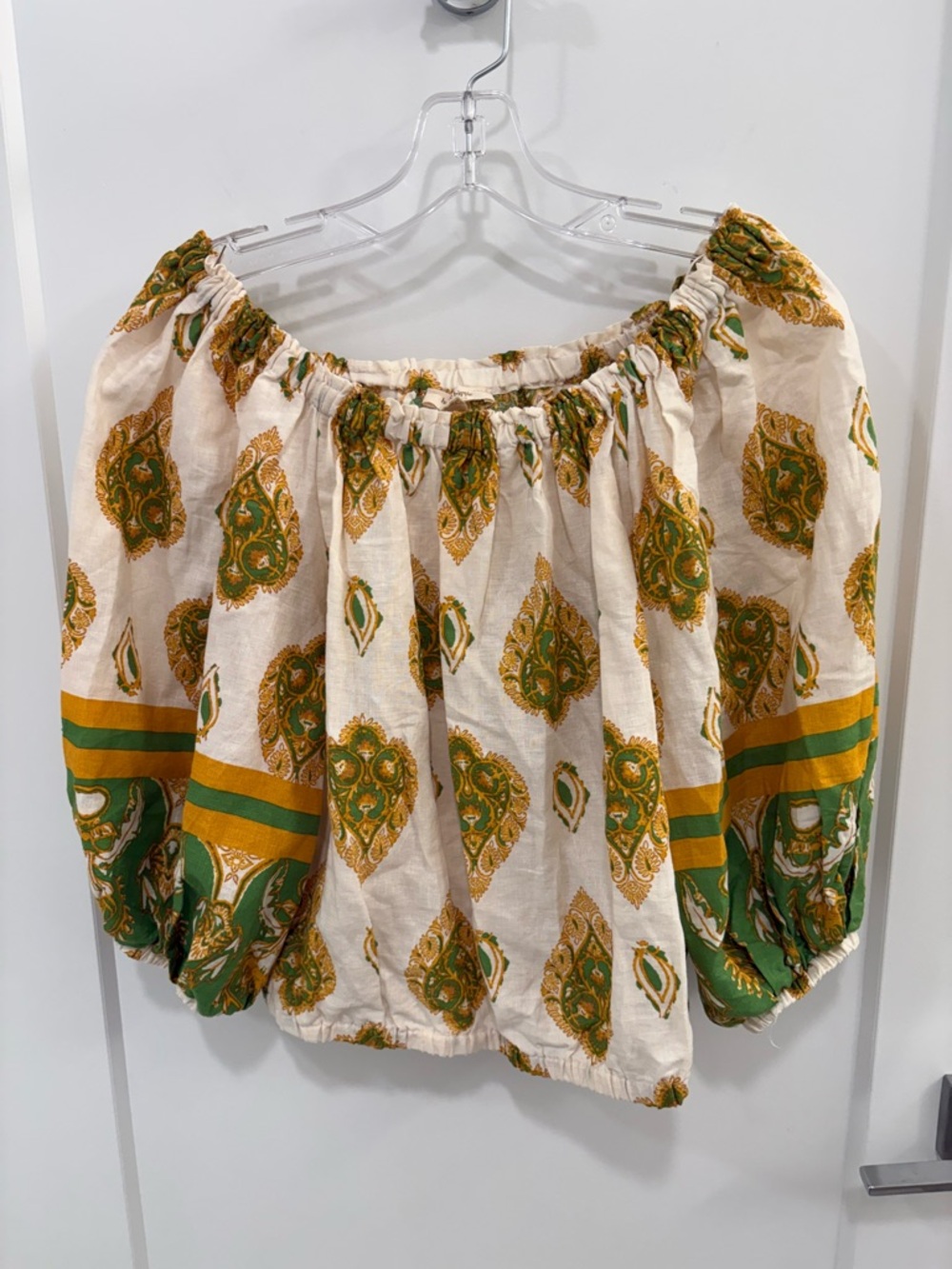Haute Hippie Linen Blend Balloon Sleeve Cold Shoulder Top Size Small